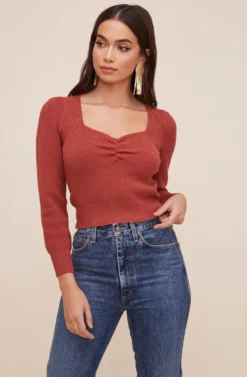 Long Sleeve Sweetheart Neck Cropped Sweater 21 Long Sleeve Sweetheart Neck Cropped Sweater -Barbie Clothing Shop AT15644 003 MARSALA 4 scaled
