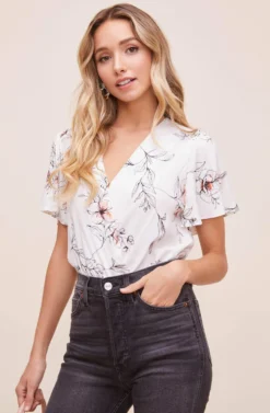 Flutter Sleeve Surplice Floral Top -Barbie Clothing Shop AT15688B WHITE PINK SKETCH FLORAL 4 scaled