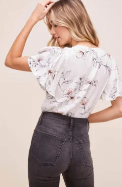 Flutter Sleeve Surplice Floral Top -Barbie Clothing Shop AT15688B WHITE PINK SKETCH FLORAL 7 scaled