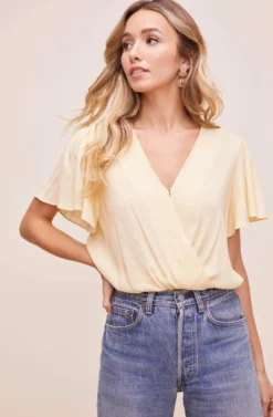 Flutter Sleeve Surplice Floral Top -Barbie Clothing Shop AT15688B YELLOW DITSY 3 scaled