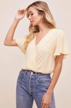 Flutter Sleeve Surplice Floral Top -Barbie Clothing Shop AT15688B YELLOW DITSY 4 scaled