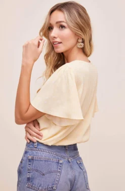 Flutter Sleeve Surplice Floral Top -Barbie Clothing Shop AT15688B YELLOW DITSY 7 scaled