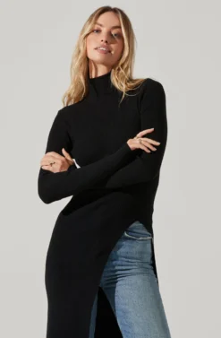 Hi Slit Turtleneck Sweater -Barbie Clothing Shop AT16295 BLACK 3 scaled