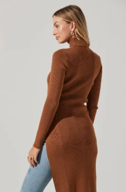 Hi Slit Turtleneck Sweater -Barbie Clothing Shop AT16295 CAMEL 5 scaled