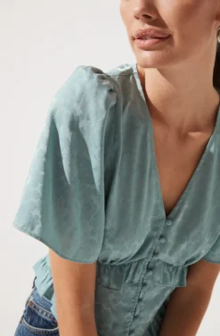 Short Sleeve Ruffle Hem Top -Barbie Clothing Shop AT16334 SAGE 991