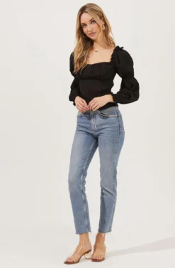 Long Sleeve Ruched Bust Top -Barbie Clothing Shop AT16418 BLACK 2 scaled