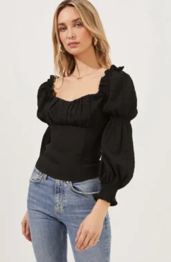Long Sleeve Ruched Bust Top -Barbie Clothing Shop AT16418 BLACK 3 scaled