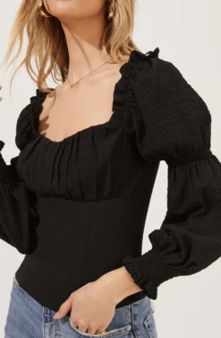 Long Sleeve Ruched Bust Top -Barbie Clothing Shop AT16418 BLACK 4 scaled