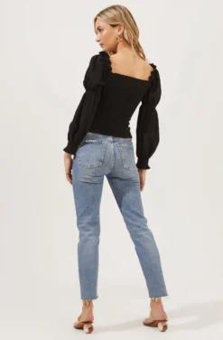 Long Sleeve Ruched Bust Top -Barbie Clothing Shop AT16418 BLACK 5 scaled