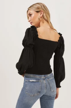 Long Sleeve Ruched Bust Top -Barbie Clothing Shop AT16418 BLACK 6 scaled