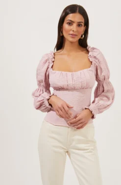 Long Sleeve Ruched Bust Top -Barbie Clothing Shop AT16418 LILAC 2 scaled