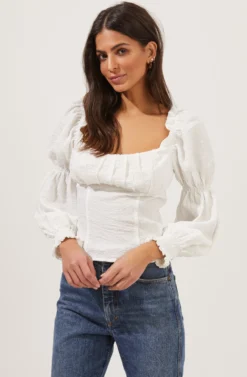 Long Sleeve Ruched Bust Top -Barbie Clothing Shop AT16418 WHITE 3 scaled