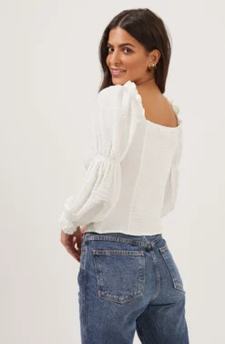 Long Sleeve Ruched Bust Top -Barbie Clothing Shop AT16418 WHITE 5 scaled