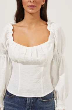 Long Sleeve Ruched Bust Top -Barbie Clothing Shop AT16418 WHITE 6 scaled