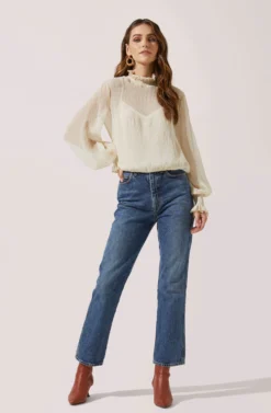 Mock Neck Long Sleeve Top -Barbie Clothing Shop AT16423 IVORY 1 scaled