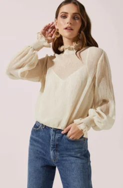 Mock Neck Long Sleeve Top -Barbie Clothing Shop AT16423 IVORY 2 scaled