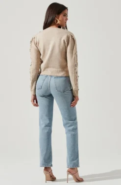 Floral Embroidered Cable Knit Cardigan -Barbie Clothing Shop AT16756 OATMEALMULTI 4 scaled