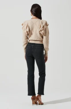 Shoulder Ruffle Long Sleeve Cardigan -Barbie Clothing Shop AT16771 TAUPE 0905 scaled