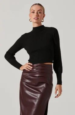 Tie Back Mock Neck Sweater -Barbie Clothing Shop AT16917 BLACK 2 scaled