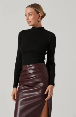 Tie Back Mock Neck Sweater -Barbie Clothing Shop AT16917 BLACK 3 scaled