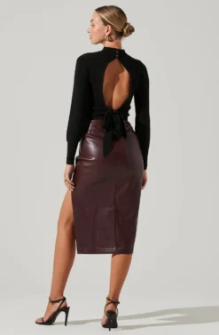 Tie Back Mock Neck Sweater -Barbie Clothing Shop AT16917 BLACK 5 scaled