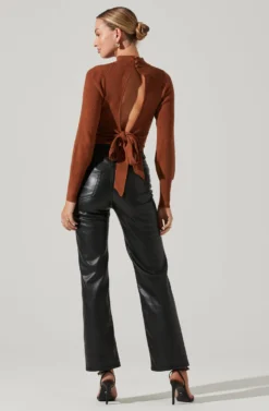 Tie Back Mock Neck Sweater -Barbie Clothing Shop AT16917 CAMEL 5 scaled