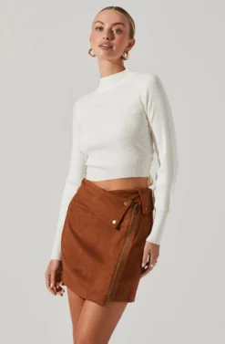 Tie Back Mock Neck Sweater -Barbie Clothing Shop AT16917 CREAM 3 scaled