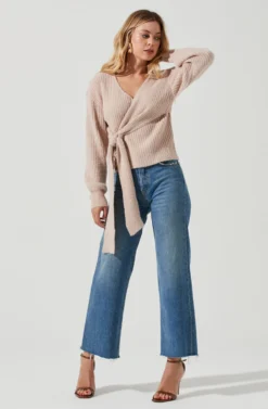 Fuzzy Tie Front Sweater -Barbie Clothing Shop AT16937 BLUSH 2 scaled