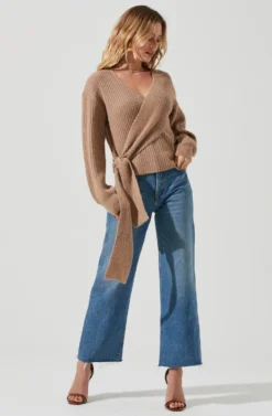 Fuzzy Tie Front Sweater -Barbie Clothing Shop AT16937 BROWN 1 scaled