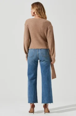 Fuzzy Tie Front Sweater -Barbie Clothing Shop AT16937 BROWN 3 scaled