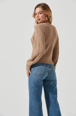 Fuzzy Tie Front Sweater -Barbie Clothing Shop AT16937 BROWN 4 scaled