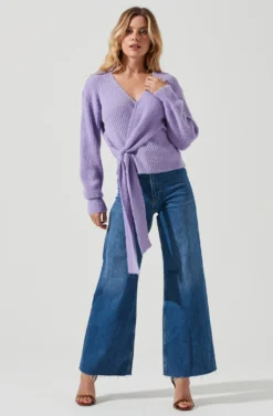 Fuzzy Tie Front Sweater -Barbie Clothing Shop AT16937 PURPLE 1 scaled