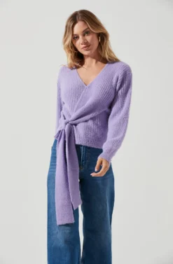 Fuzzy Tie Front Sweater -Barbie Clothing Shop AT16937 PURPLE 2 scaled