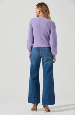 Fuzzy Tie Front Sweater -Barbie Clothing Shop AT16937 PURPLE 3 scaled