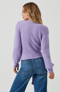 Fuzzy Tie Front Sweater -Barbie Clothing Shop AT16937 PURPLE 4 scaled