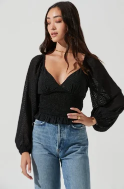 Long Sleeve Smocked Top -Barbie Clothing Shop AT17109 BLACK 0044 scaled