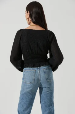 Long Sleeve Smocked Top -Barbie Clothing Shop AT17109 BLACK 0050 scaled