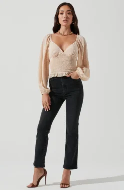 Long Sleeve Smocked Top -Barbie Clothing Shop AT17109 CREAM 0912 scaled