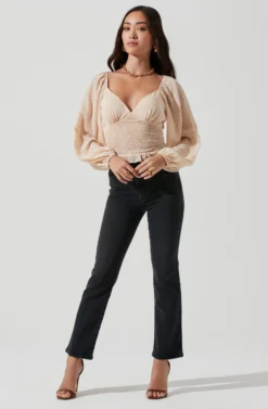 Long Sleeve Smocked Top -Barbie Clothing Shop AT17109 CREAM 0915 scaled