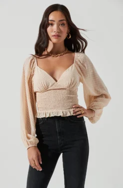 Long Sleeve Smocked Top -Barbie Clothing Shop AT17109 CREAM 0924 scaled