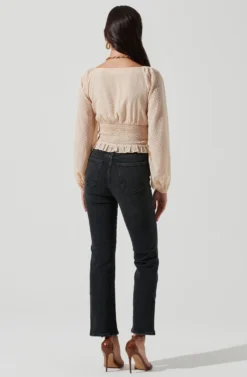 Long Sleeve Smocked Top -Barbie Clothing Shop AT17109 CREAM 0926 scaled