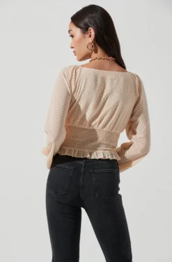 Long Sleeve Smocked Top -Barbie Clothing Shop AT17109 CREAM 0931 scaled