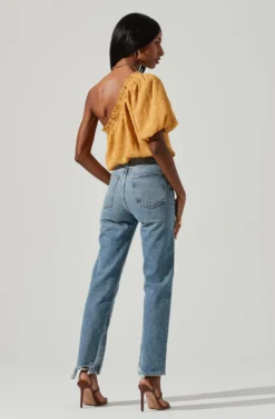 Jacquard One Sleeve Top -Barbie Clothing Shop AT17151 MUSTARD 0894 scaled