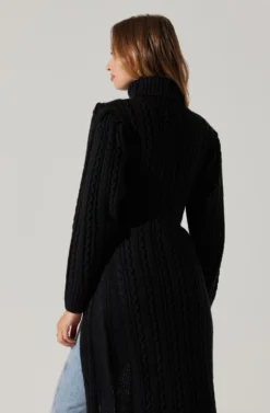 Hi Slit Cable Knit Sweater -Barbie Clothing Shop AT17274 BLACK 2 scaled
