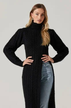 Hi Slit Cable Knit Sweater -Barbie Clothing Shop AT17274 BLACK 5 scaled