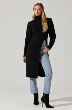 Hi Slit Cable Knit Sweater -Barbie Clothing Shop AT17274 BLACK 6 scaled