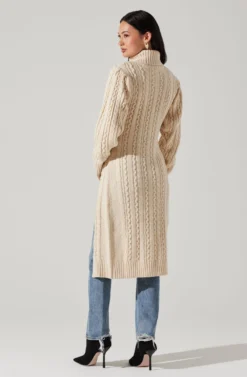 Hi Slit Cable Knit Sweater -Barbie Clothing Shop AT17274 CREAM 2 scaled