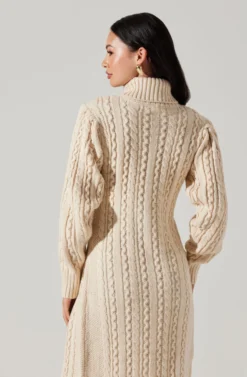 Hi Slit Cable Knit Sweater -Barbie Clothing Shop AT17274 CREAM 4 scaled