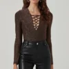 Lace Up Front Long Sleeve Bodysuit