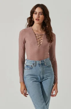 Lace Up Front Long Sleeve Bodysuit 18 Lace Up Front Long Sleeve Bodysuit -Barbie Clothing Shop AT17444 PINKSHIMMER 2 scaled